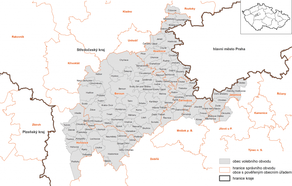 Mapa senátního obvodu č. 16 Beroun